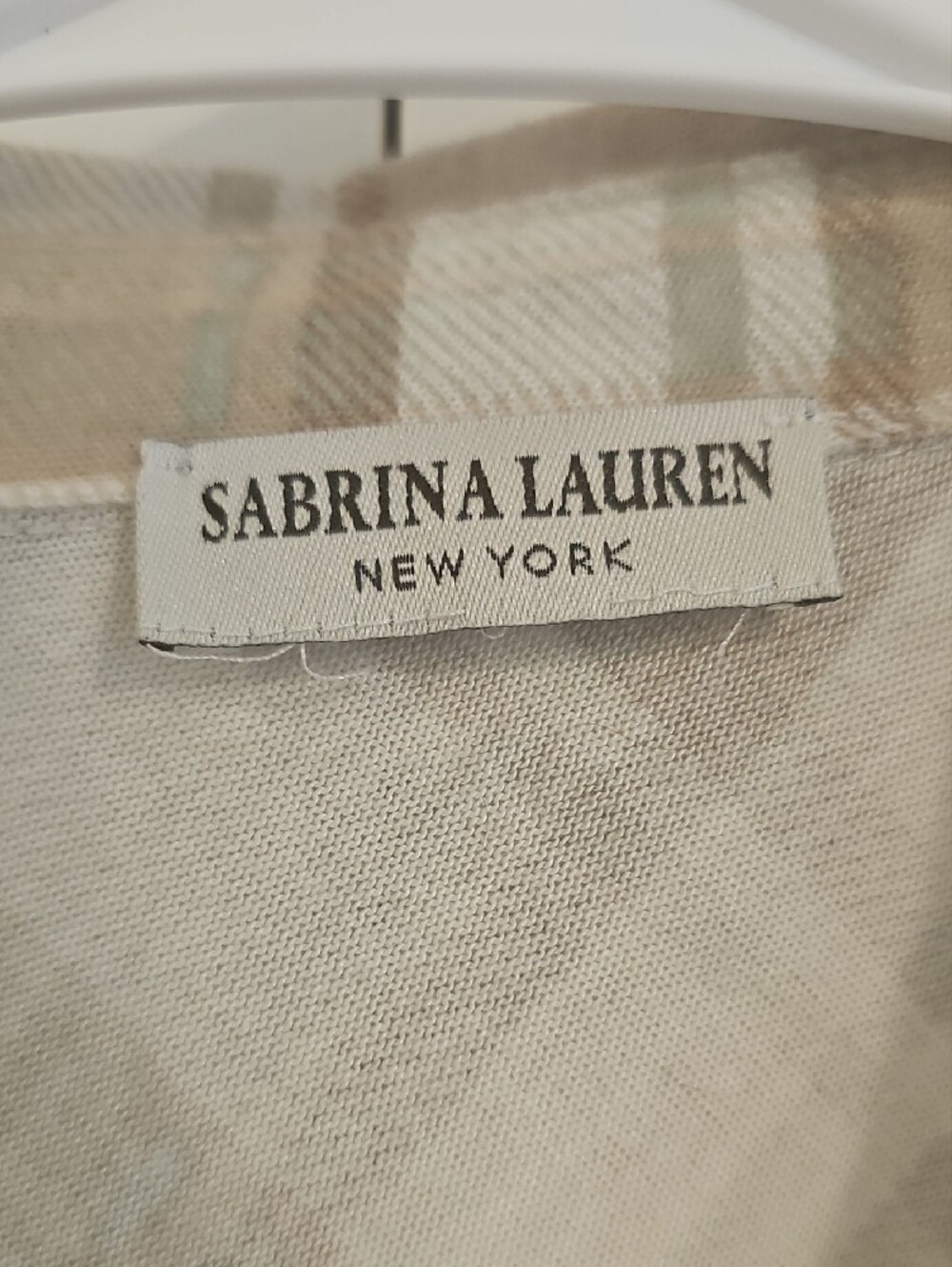 Sabrina Lauren Beige Plaid Button-Down Shirt - Picture 2 of 5
